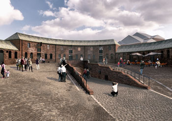 general external view of roundhouse and grounds after restoration